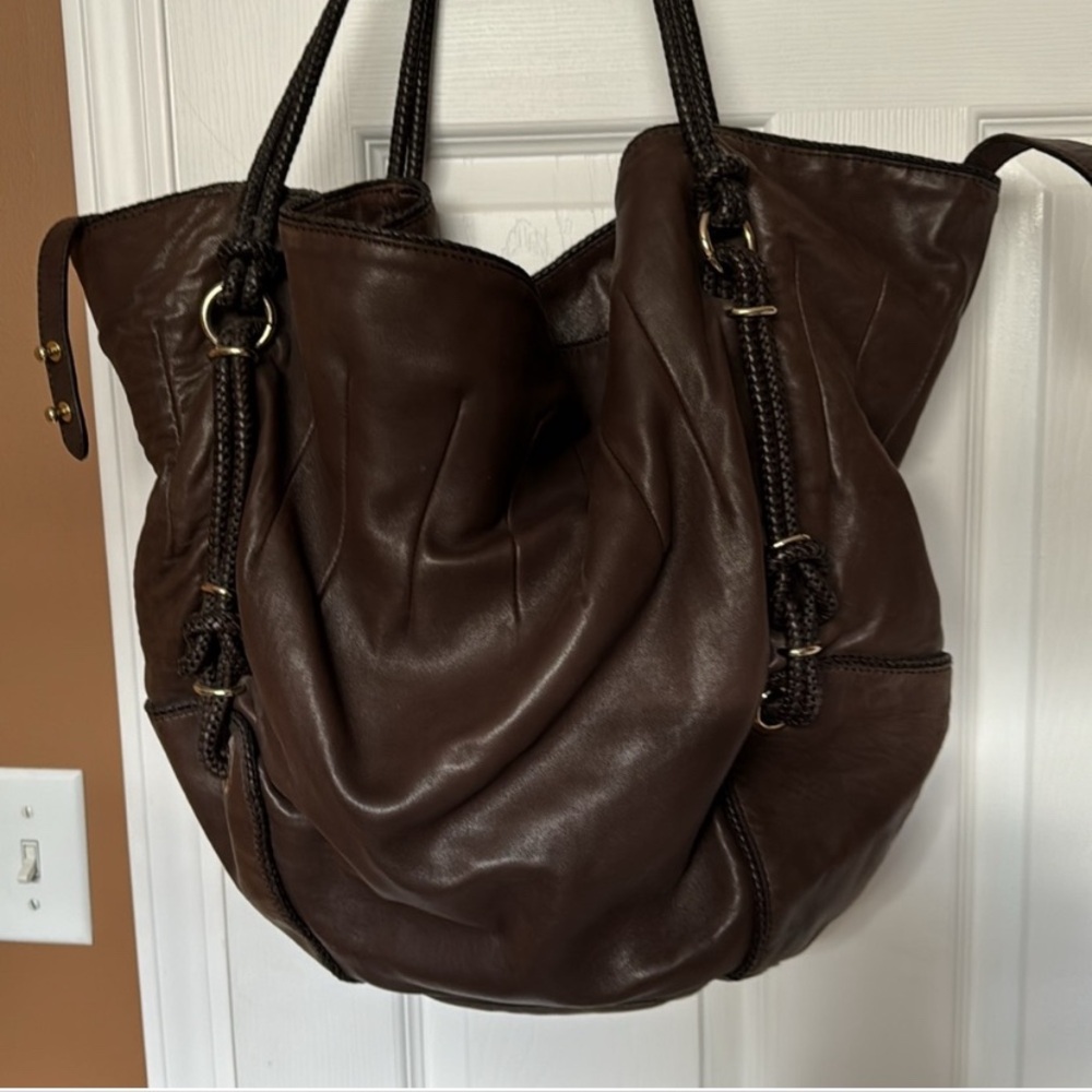 Elie Tahari Chocolate Brown Leather Shoulder Tote